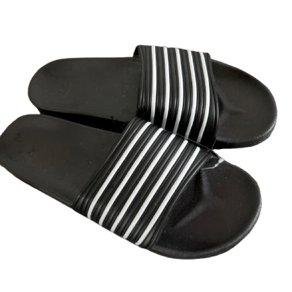 Men’s Black & White Stripe Slides | Size 10–11 Narrow | New! - Picture 1 of 4